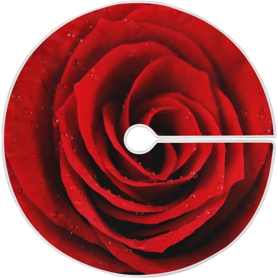 FMSHPON Valentine's Day Valentine's Day Beautiful Romantic Red Rose Flower Xmas Christmas Tree Skirt Stand Mat for Holiday Party Decoration Indoor Outdoor 48 inches