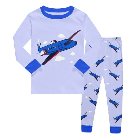 WOYY 2Pcs Outfits for Boys Plane Print Long Sleeved Top Pants Sleepwear Set, Sizes 2-3T