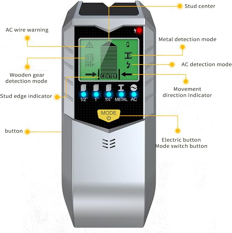 Koudindg  Stud Finder Wall Scanner - 5 in 1 Stud Detector with HD LCD Display Used for Detecting Wood Metal Wire with Warning Function for the Center and Edge of Wood AC Wire Metal Studs Joist Pipe