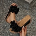 thumbnail image 2 of Women's Wide Width Floral Wedge Slide Sandals, Open Toe Platform Mules with 3D Flower Detail, Comfortable Casual Shoes for Summer, Multi-Color, 2 of 10