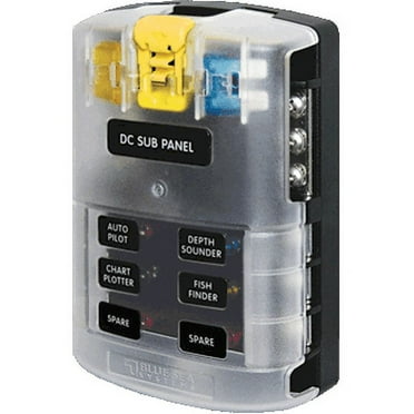 Blue Sea Systems ST Blade Fuse Block 6 Circuit with Ground and Cover, 5025