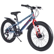 20 Inch Kids Bike, Kids' Bicycles with Double Disc Brakes, Shimano 7-Speed Kids Mountain Bike with Fat Tires, Kids Bicycle with Adjustable Seat, Girls Bike Boys Bike for Age 5   Years, Grey