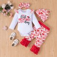 thumbnail image 2 of Conjunto De Canastilla Para Niñas Pequeñas, Monos Para El Día De San Valentín, Estampado De Corazón De Amor, Manga Larga, Lazo, Volantes, Pantalones, Conjunto De Gorro Odeerbi LM103-8346, 2 of 9