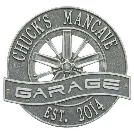 Personalized Pewter Medallion - Personalized Whitehall Products 0.34-Inch x 12-Inch Racing Wheel Garage Plaque in Pewter Silver