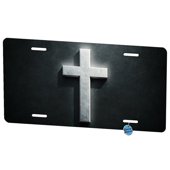 White Cross On Dark Background Religious Metal Novelty License Plate