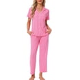 thumbnail image 1 of Conjunto de pijama para mujer INSPIRE CHIC, botón, suave, de manga corta, ropa de dormir, pantalones largos, conjunto de 2 piezas, M, rosa claro, 1 of 6