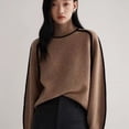 thumbnail image 1 of Suéter holgado informal adelgazante con cuello alto y rayas tridimensionales para otoño e invierno, estilo perezoso, 1 of 5