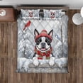 thumbnail image 4 of Playful Boston Terrier Welcomes Winter Snowy Day with Cardinal Bird Quilt Bedding Set Gentleman Dog Lover Gifts 1 Blanket Bed Cover 2 Pillowcases - 12017, 4 of 5