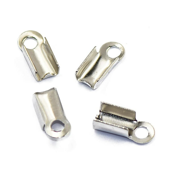 100 piezas de terminales flexibles para cordones de cuero para joyería (10 terminales de 4,5 mm) Plata
