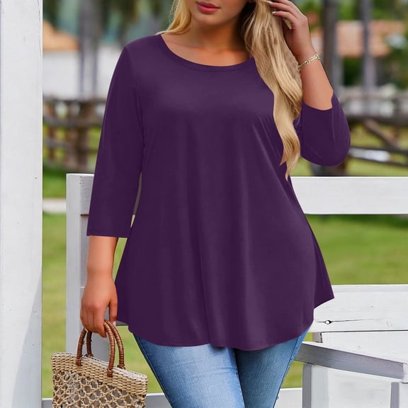 Women's Athletic Tops Fashion Loose Casual 3/4 Sleeve T-Shirt Round Neck Plus Size Top Casual Tee for Everyday Wear