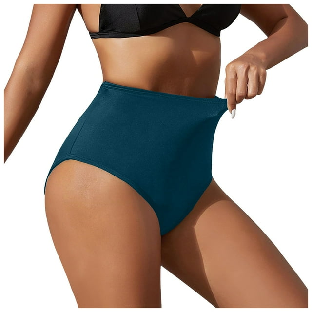 Women's Black High Waisted Bikini Bottoms Retro Basic Full Coverage Swimsuit Mid Waist Bathing Suit Bottom