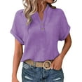 thumbnail image 4 of Women's Wrinkle Resistant Button Down Top V-Neck Rolled Sleeve Casual Shirt Gold L, 4 of 9
