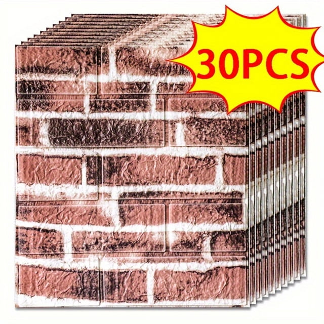 20/30/40//50pcs 3D Wall Tile Sticker, Foam Brick Self-Adhesive Anti-Collision Sticker,