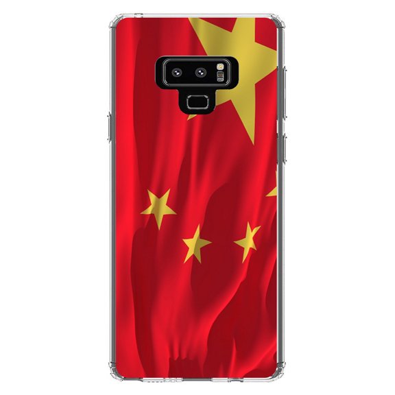 DistinctInk Clear Shockproof Hybrid Case for Samsung Galaxy Note 9 - TPU Bumper, Acrylic Back, Tempered Glass Screen Protector - China Waving Flag Chinese