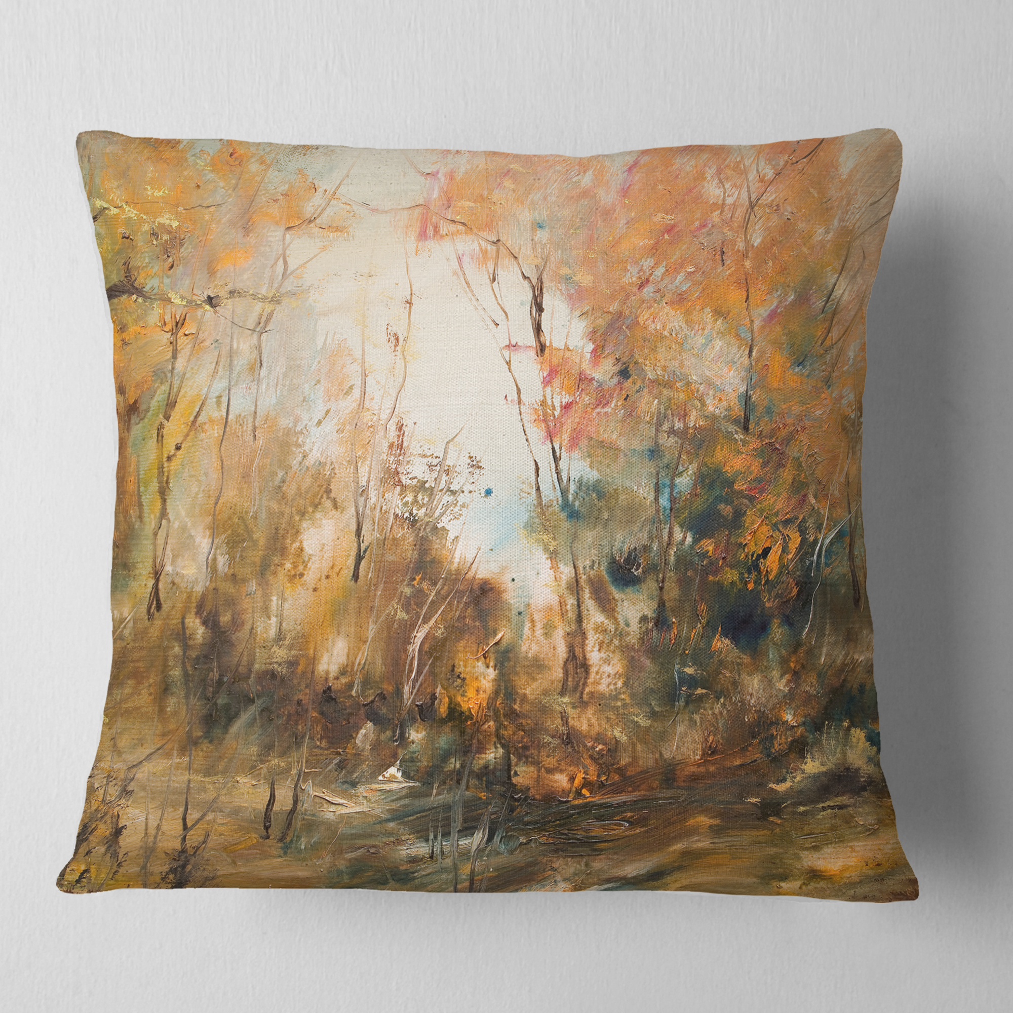 Designart Forest in Autumn Oil Painting - Landscape Painting Throw Pillow - 18x18