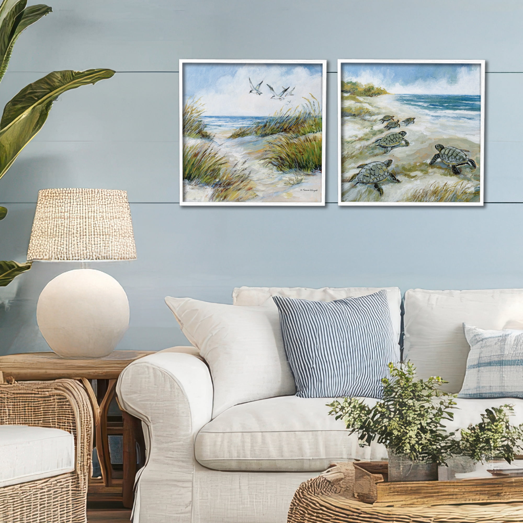 Stupell Industries Beach Creatures on Dunes 2 Piece White Framed Giclee Art Set, design by Susan Winget