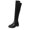 Black, variant on Women Two Tone Panel Low Block Heel Over The Knee Leather Boots Round Toe Slip On Footwear For Casual Outdoor