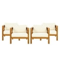 thumbnail image 3 of Christopher Knight Home Wood Outdoor Lounge Chair with Beige Cushion, Cross-Back Design, Teak Finish, Set of 4, 3 of 12