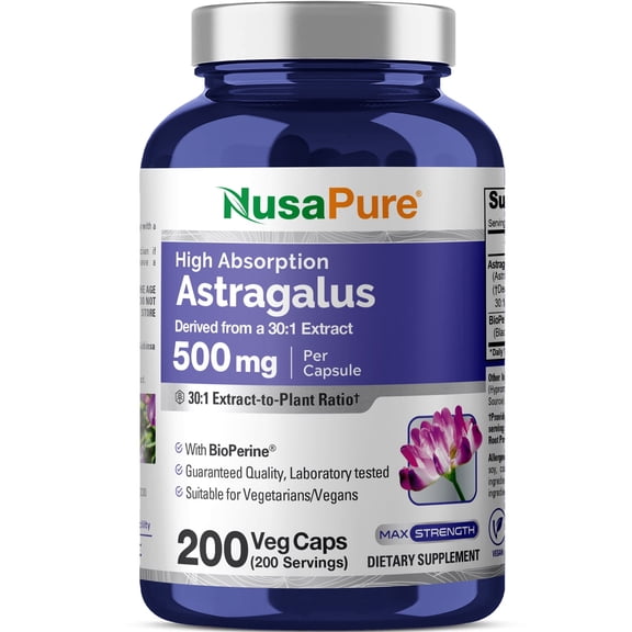 NusaPure Astragalus Root, 500 mg , 200 Veg Capsules (Non-GMO, Vegan)