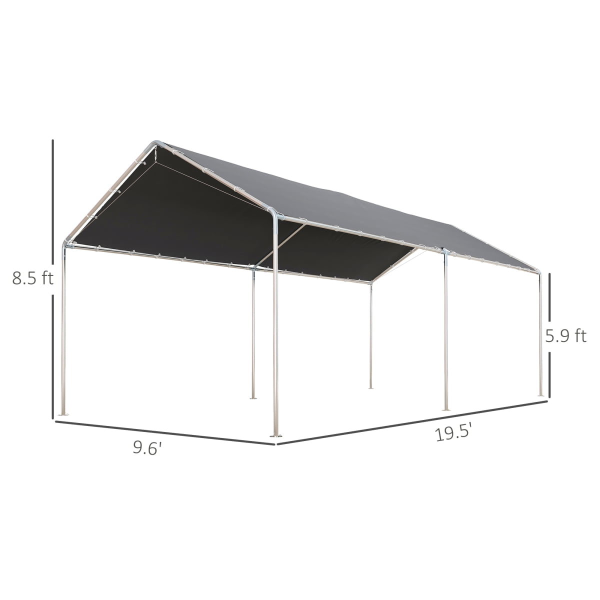 LuckyNote 10'x20' Heavy Duty Carport, Galvanized Steel Canopy with Reinforced Cables & Anchor Kit, Grey