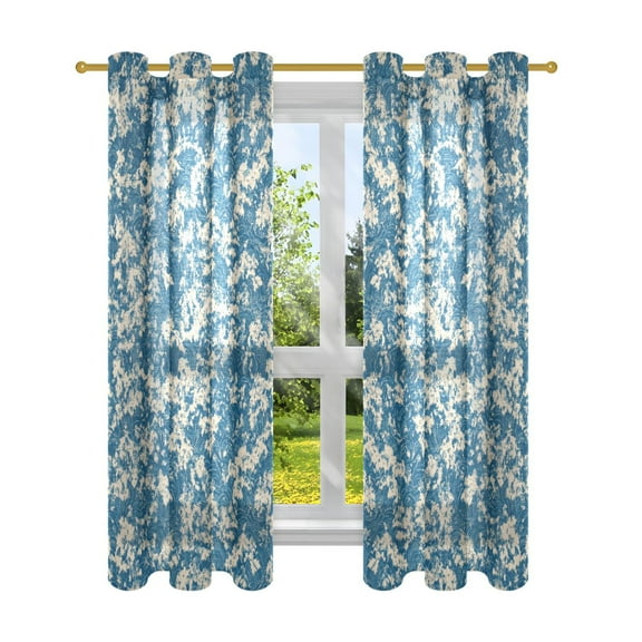 Abstract Wave Print Semi Sheer Curtains for Living Room Bedroom Set of 2 Insulated Window Drapes