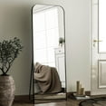 thumbnail image 2 of 57"x20" Full Length Mirror Full Body Mirror Top Rounded Corner Aluminum Frame Hanging or Leaning Wall Floor Mirror with Stand for Living Room Bedroom Cloakroom,Black, 2 of 8