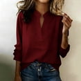 thumbnail image 2 of FRSASU Womens Tops Long Sleeve V Neck Loose Solid Color Casual Beach Pullover Shirts Wine, 2 of 7