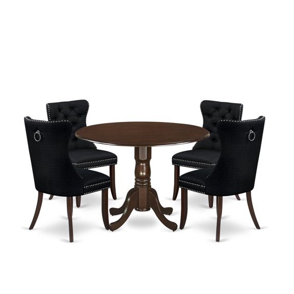 East West Furniture 5 Piece Dining Room Furniture Set Contains a Round Kitchen Table with Dropleaf