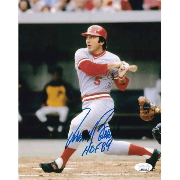 Johnny Bench signed Reds 8x10 photo with HOF 89 JSA