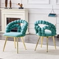 thumbnail image 2 of Juego de 2 Sillas de comedor de terciopelo de cadena de bola de silla de burbuja hinchada amarilla con piernas de oro, sillas modernas tapizadas de acento para el comedor y la cocina, 2 of 5