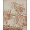 thumbnail image 2 of Hubert Robert 12x14 Gold Ornate Wood Frame and Double Matted Museum Art Print Titled - Herdsmen Crossing a Waterfall (1770-1775), 2 of 4