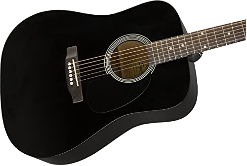 Fender Squier Dreadnought Acoustic Guitar with Gig Bag, Tuner, Strap, Strings, Picks, Instructional Book, DVD and Austin Bazaar, Black