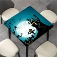 thumbnail image 3 of Halloween Square Fitted Table Cloths, Night Scarecrow and Castle Washable Spill Proof Elastic Edged Table Cover, for Indoor Outdoor Party Dinner Patio, Fit for 36" x 36"Square Table, Blue Black, 3 of 4