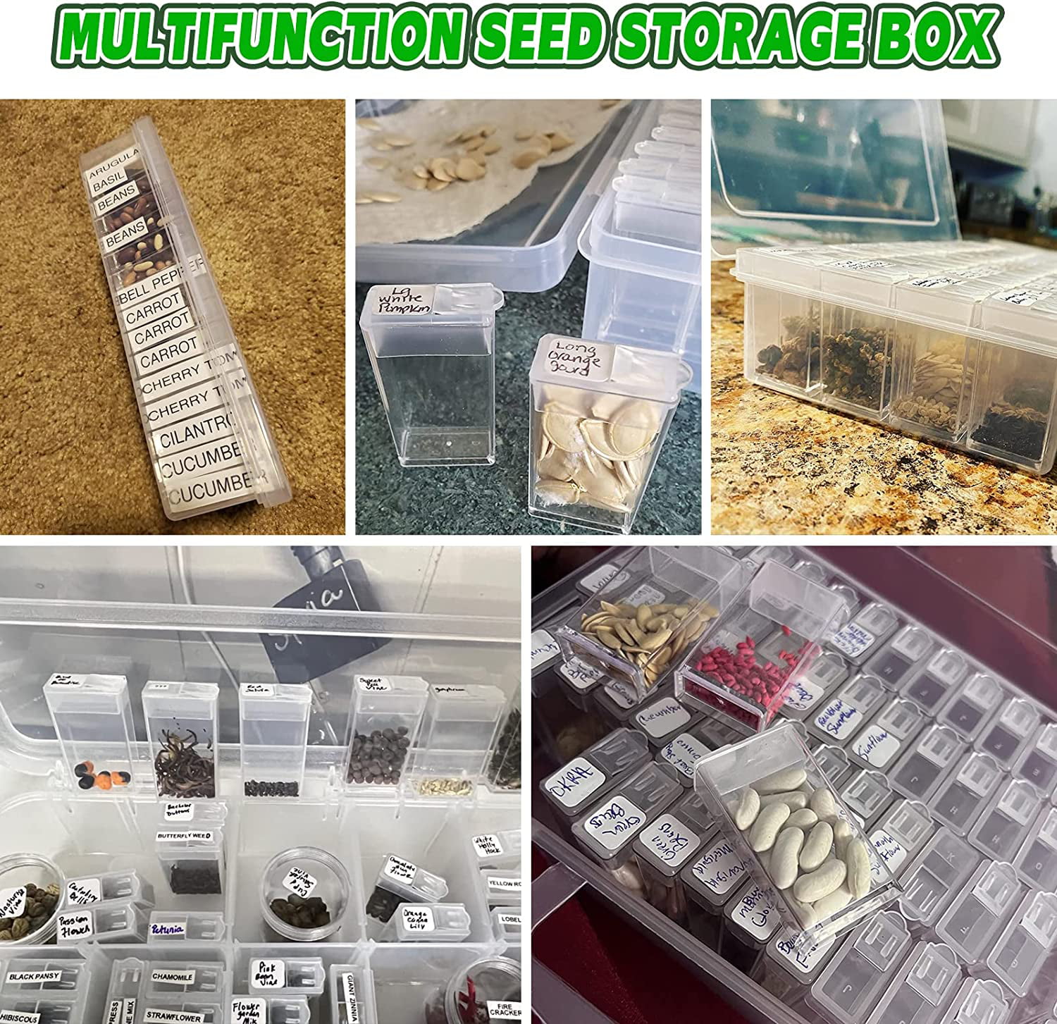 Qenwkxz 64 Slots Multi-Purpose Seed Storage Box Organizer with