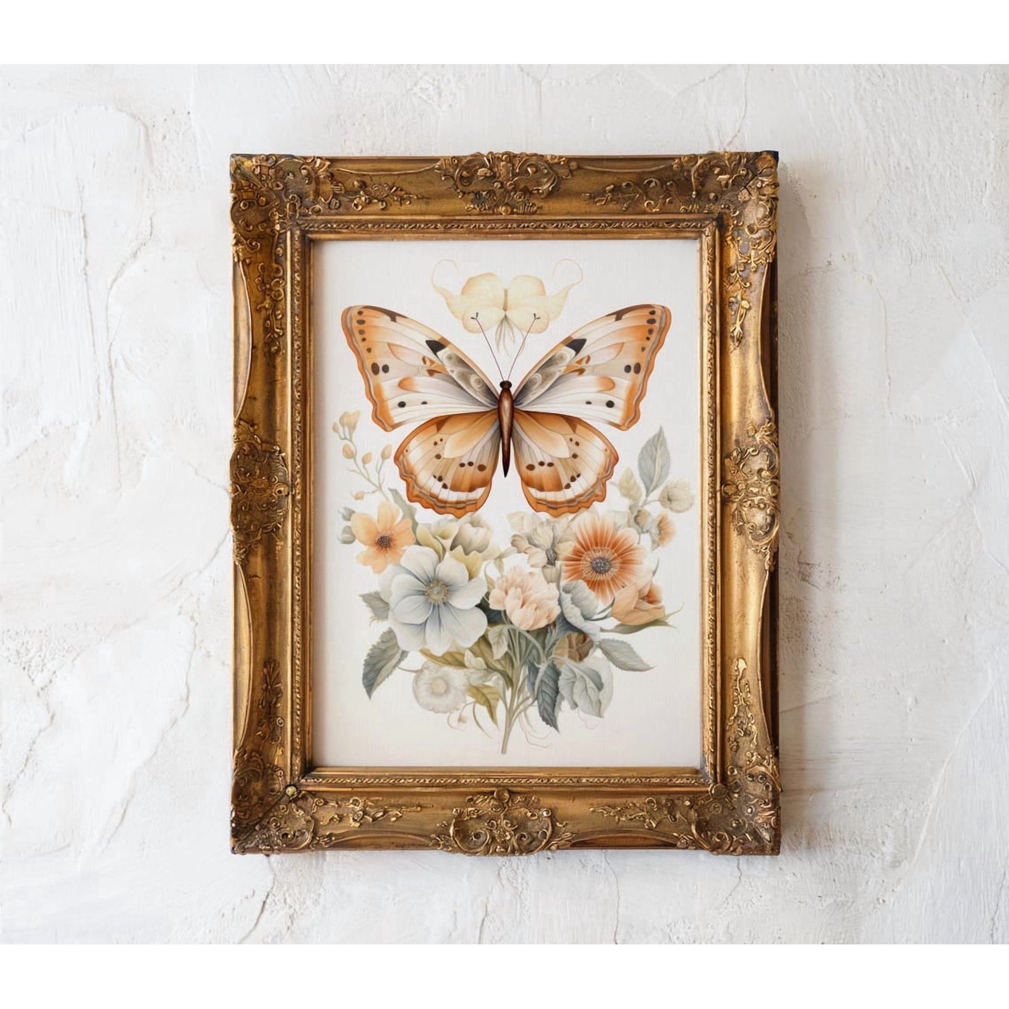 Vintage Butterfly Flowers Boho Floral Picture Wall Art Print Botanical Bedroom And Living Room Decor