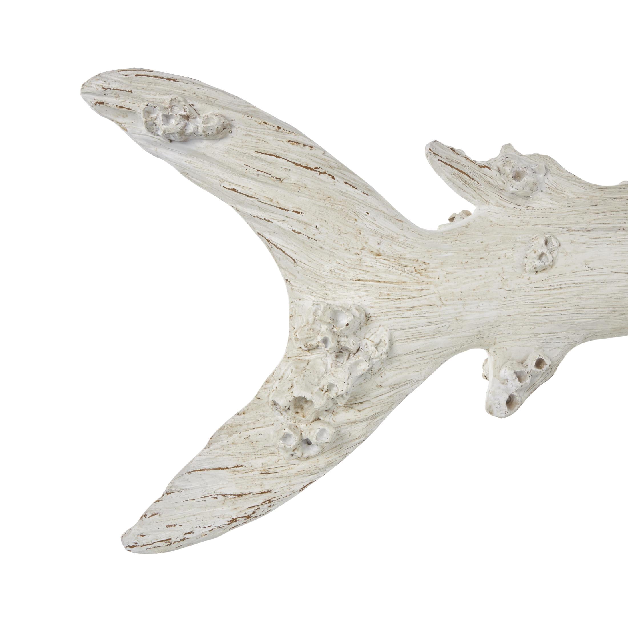 44" x 16" Cream Polystone Textured Fish Sculpture with Brown Distressing and Black Metal Stand, by DecMode