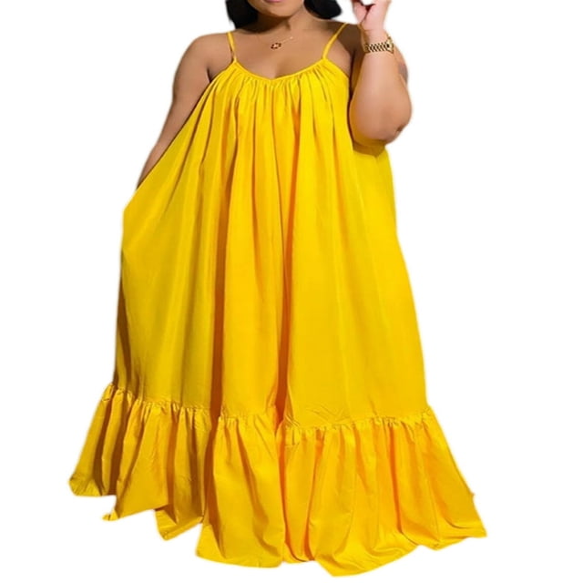 Robe Longue d'Été Décontractée et Fluide pour Femme avec Poche, Bretelles Spaghetti, Encolure Dégagée, Unie, Évasée, Ample, Robe Maxi de Plage