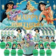 Jasmine Princess for Party Supplies Birthday Decorations Plates Banner Kids Cake Toppers Set Decor
