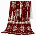 thumbnail image 2 of Stylized Knit Reindeer Snowflake Fair Isle Christmas Living, Festive Holiday Scene, Warm Flannel Blanket for Living Room and Reading Nook, Art Lovers Christmas Gift, Festive Home Decor, 2 of 9