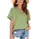 thumbnail image 1 of Camiseta de manga corta verde oliva para mujer para la oficina, citas y estilo diario, camiseta de verano con escote en V dividido, 1 of 8
