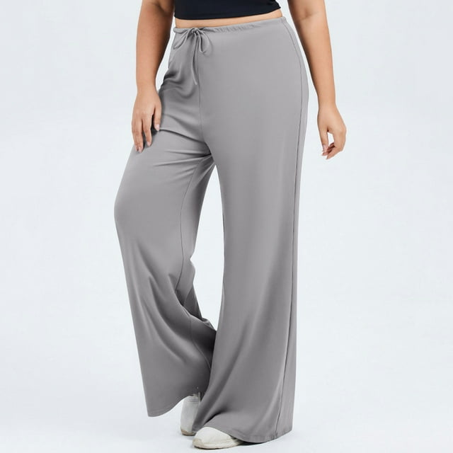Timegard Wide Leg Pants for Women Plus Size Drawstring Elastic Waist Loose Comfy Casual Running Trousers
