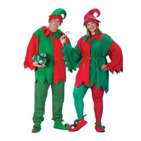 Red Elf - Red and Green Unisex Adult 5-Piece Christmas Elf Costume Set - Adult Men's/Women's Plus Size