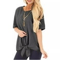 thumbnail image 2 of fatyb Women's Short Sleeve Tie Front T Shirts Crew Neck Loose Blouses Solid Color Casual Summer Tops, 2 of 4