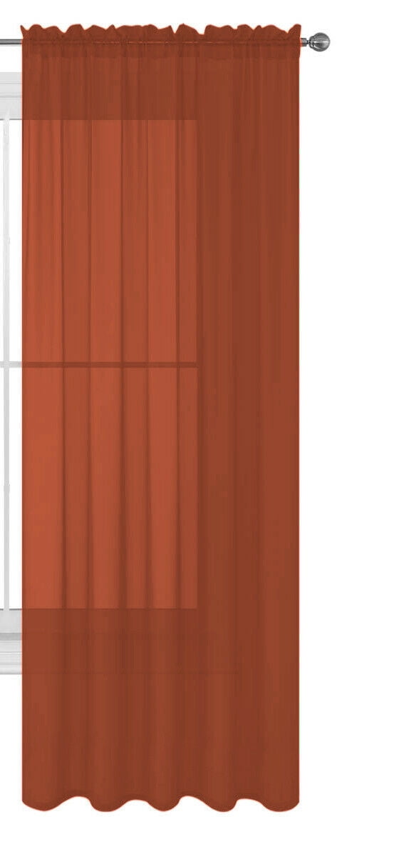 Decotex 1 Piece Elegant Solid Sheer Window Curtain Panels Treatment Drapes (55" X 120", Brick)