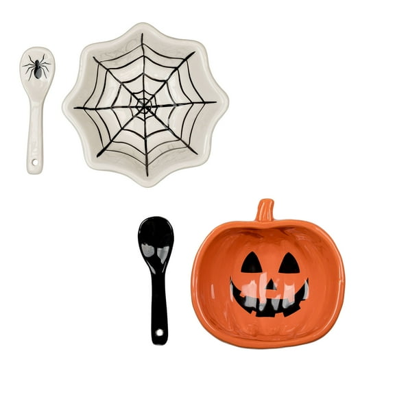 10 Strawberry Street Pumpkin & Web Dip Serving Set, Dip Bowl & Spreader