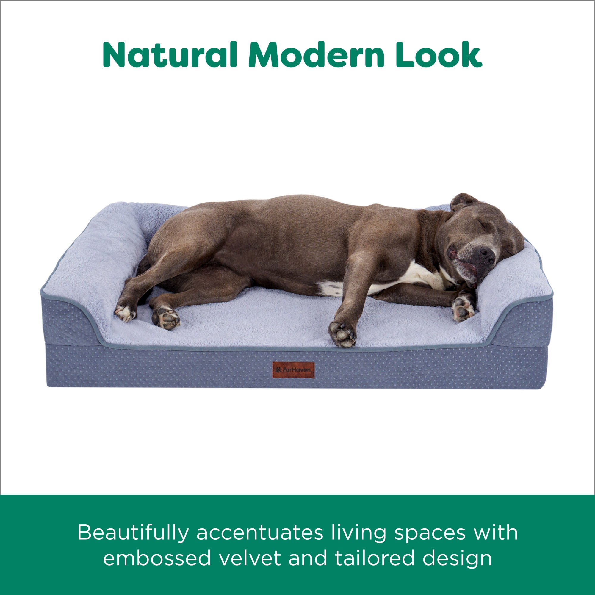 FurHaven Jumbo Plus (53"x40") Cooling Gel Dog Bed – Cool Gel Memory Foam Sofa Pet Bed, Embossed Velvet, Removable Washable Cover, Steel Blue