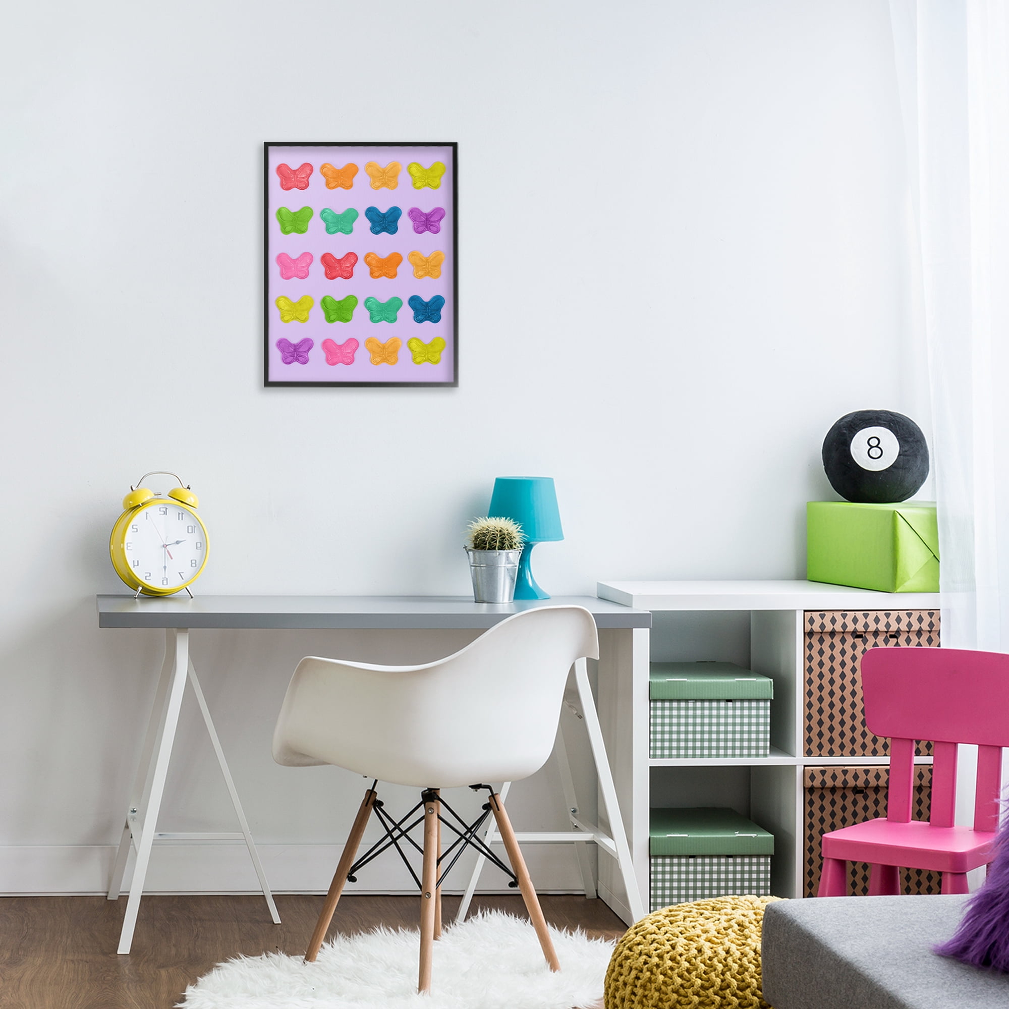 Stupell Industries Colorful Butterflies on Lilac Black Framed Giclee Art, design by LISH Creative
