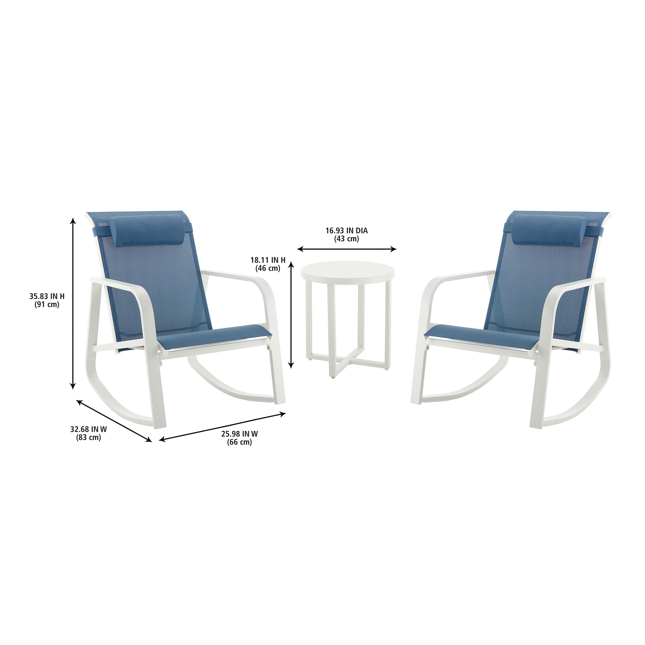 Mainstays Dashwood 3-Piece Steel Outdoor Rocker Chat Set, Blue