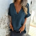 thumbnail image 6 of v neck tunic tops - women solid color cotton linen shirts,short sleeve side button tees,loose casual summer t-shirts, 6 of 9