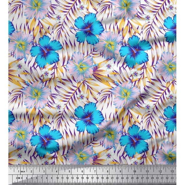 Soimoi Polyester Crepe Fabric Floral & Leaves Tropical Print Fabric by Yard 42 Inch Wide
